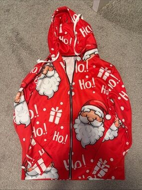 Women’s Red Santa Print Zip Hoodie Jacket